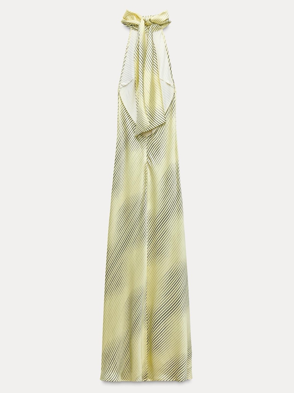 Zara Pale Yellow Striped Halter Backless Maxi Dress